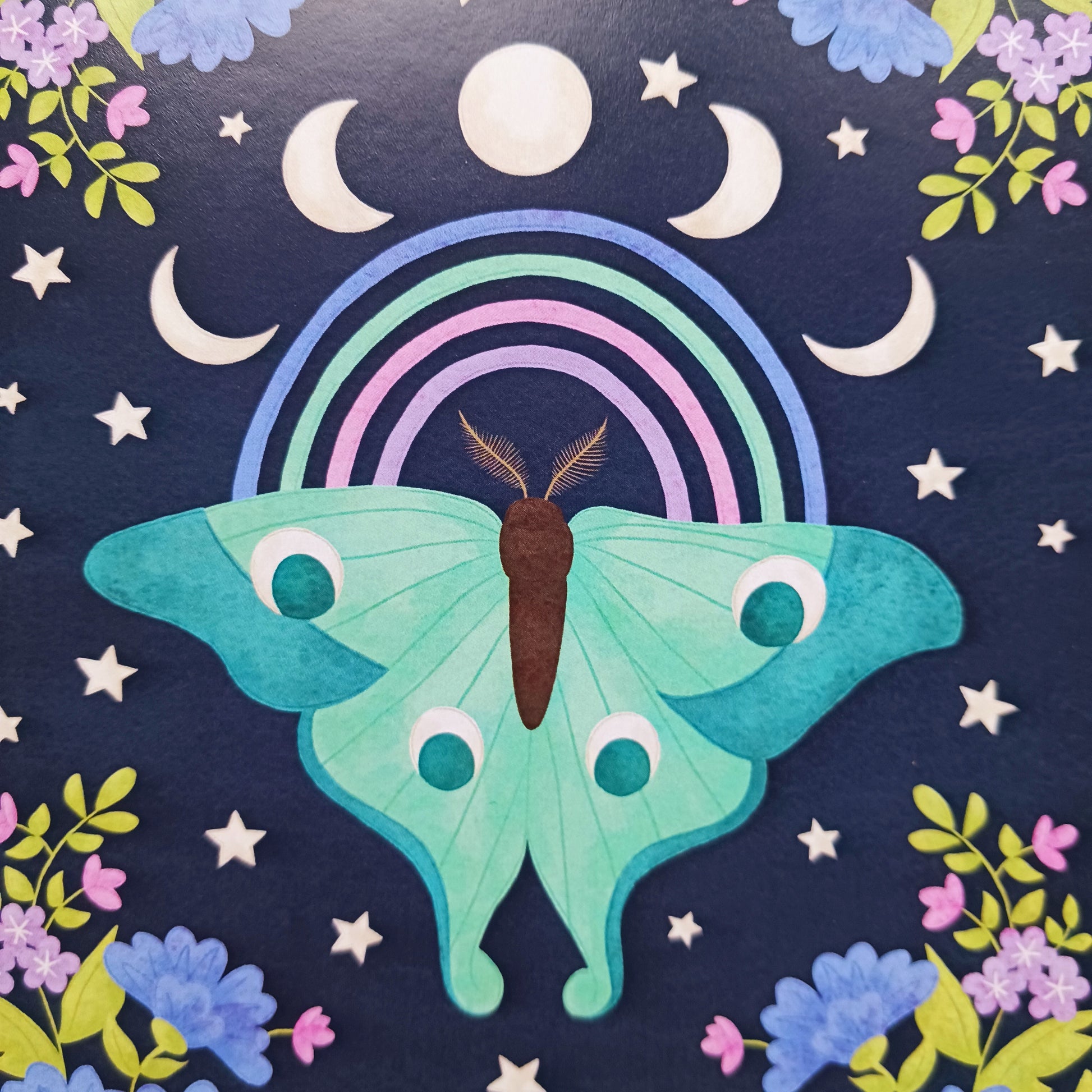 Lunar moth greetings card for all occasions. The card is blank inside for you to write your own message. The card comes with an illustrated envelope. Each card also has faint artwork inside.