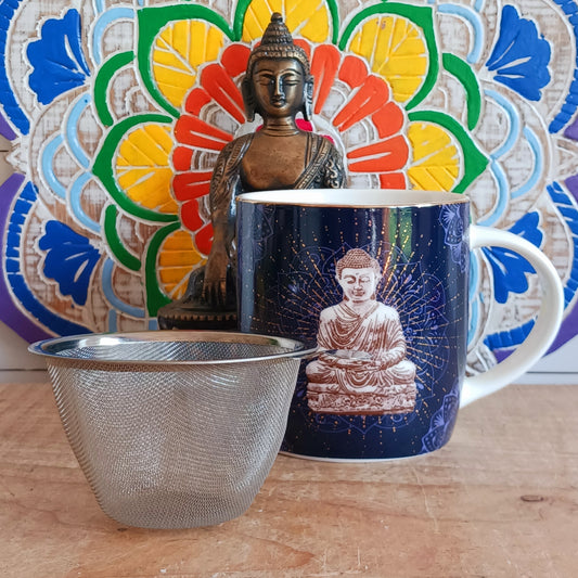 Bring peace and tranquility to your tea ritual with this beautifully crafted China tea mug featuring a serene blue Buddha design. Made from fine porcelain, it includes a high-quality stainless steel infuser perfect for loose-leaf tea. The set comes elegantly packed in a sturdy cardboard gift box, making it an ideal present for tea lovers, yoga enthusiasts, or anyone who appreciates mindful living.