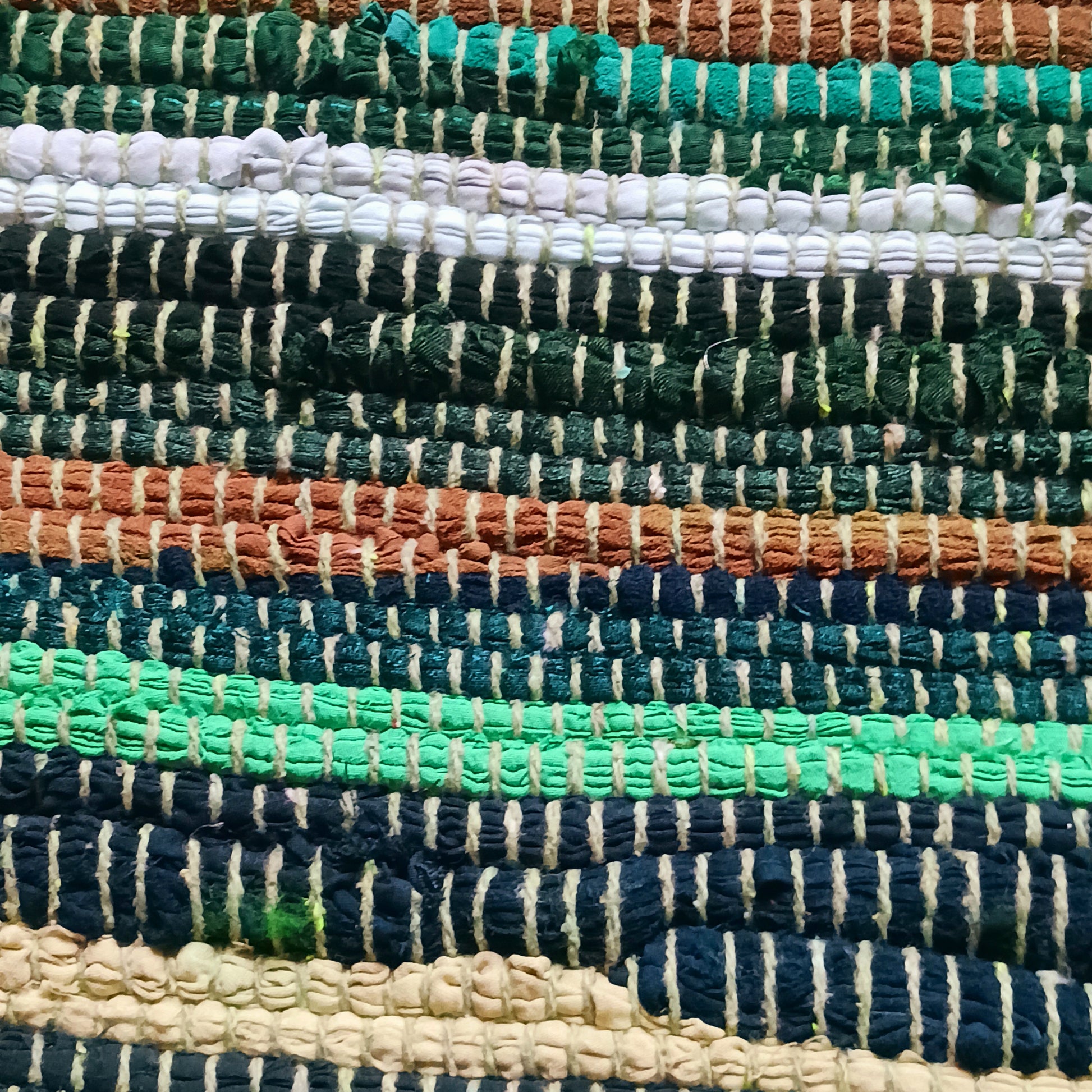 Enhance your living space with this premuim quality rag rug.  Whether used in kitchens, bathrooms, or even as a decorative accent in bedrooms and living rooms, the natural green tones will bring a sense of serenity and freshness to any environment.
