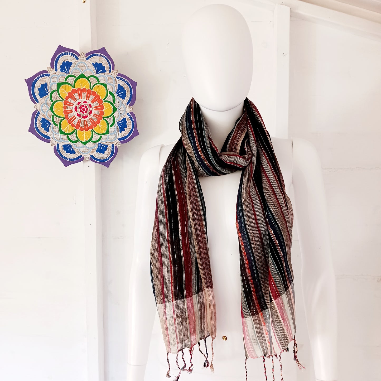Immerse yourself in the alluring world of bohemian fashion with this delicate Indian Boho Scarf. Crafted with care, each scarf captures the essence of India's free-spirited charm, adding a touch of Boho elegance to your outfit.