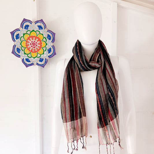 Immerse yourself in the alluring world of bohemian fashion with this delicate Indian Boho Scarf. Crafted with care, each scarf captures the essence of India's free-spirited charm, adding a touch of Boho elegance to your outfit.