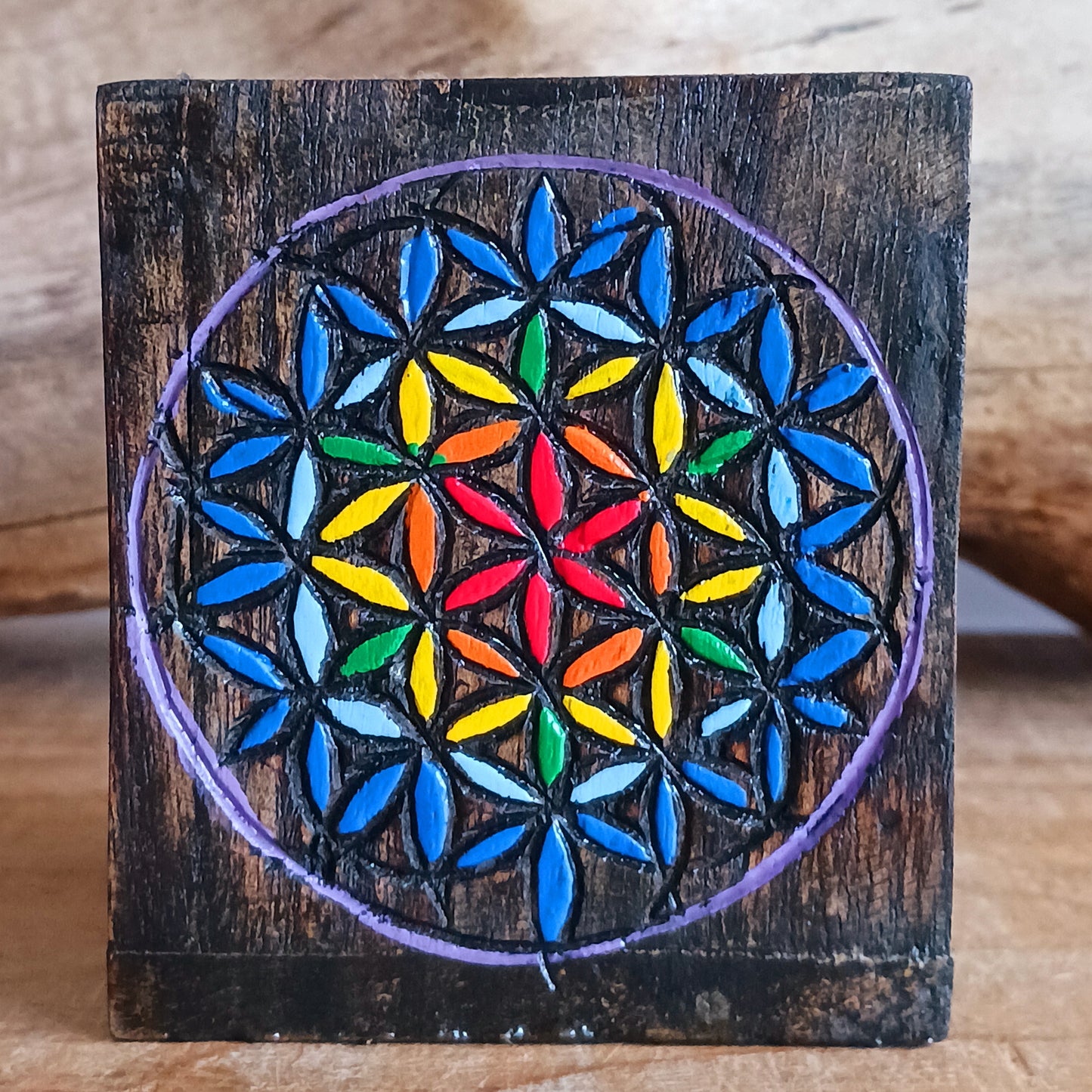 Add a burst of colour and joy to your space with this Hand Painted Tree and Flower of Life Wooden Pots Set, handmade in Indonesia and Fairtrade certified. Each pot is carefully painted by skilled artisans, making every set unique and full of character.