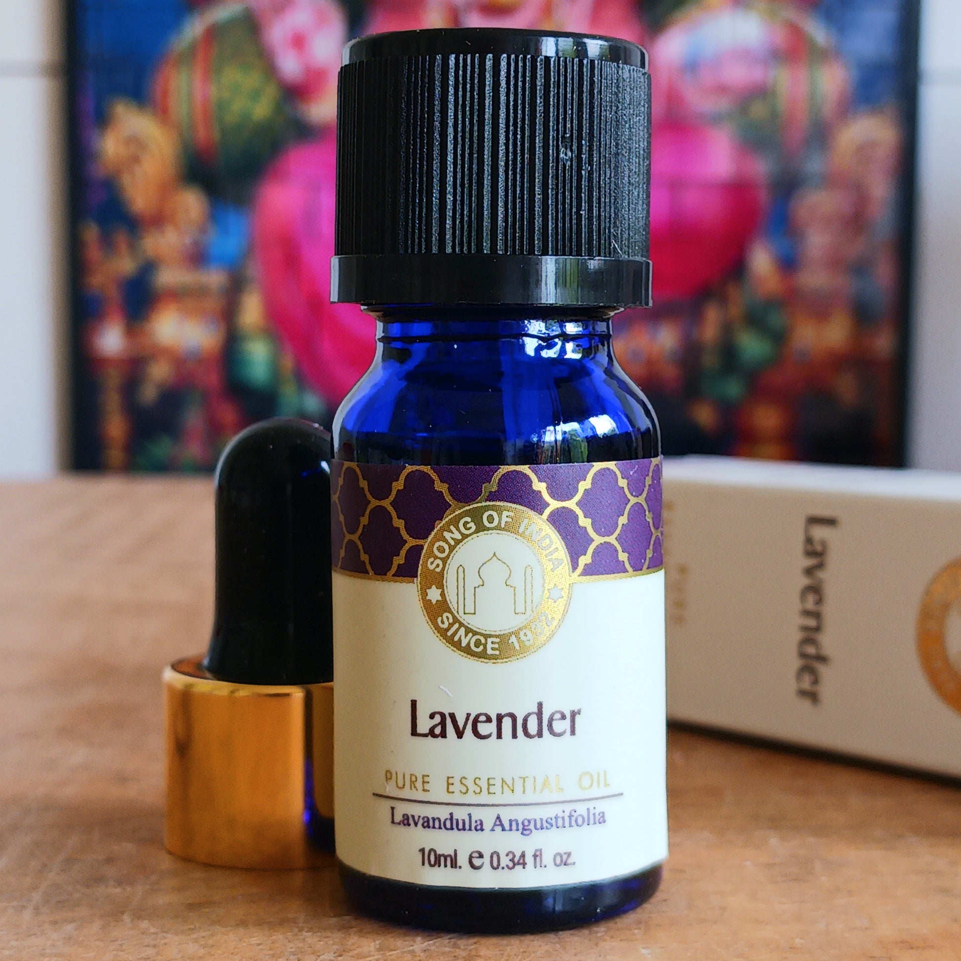 Discover the soothing benefits of Song of India Pure Lavender Essential Oil, carefully steam distilled from the flowers of Lavandula Angustifolia. Presented with a convenient glass pipette for precise application, this premium essential oil delivers the classic floral aroma lavender is renowned for.