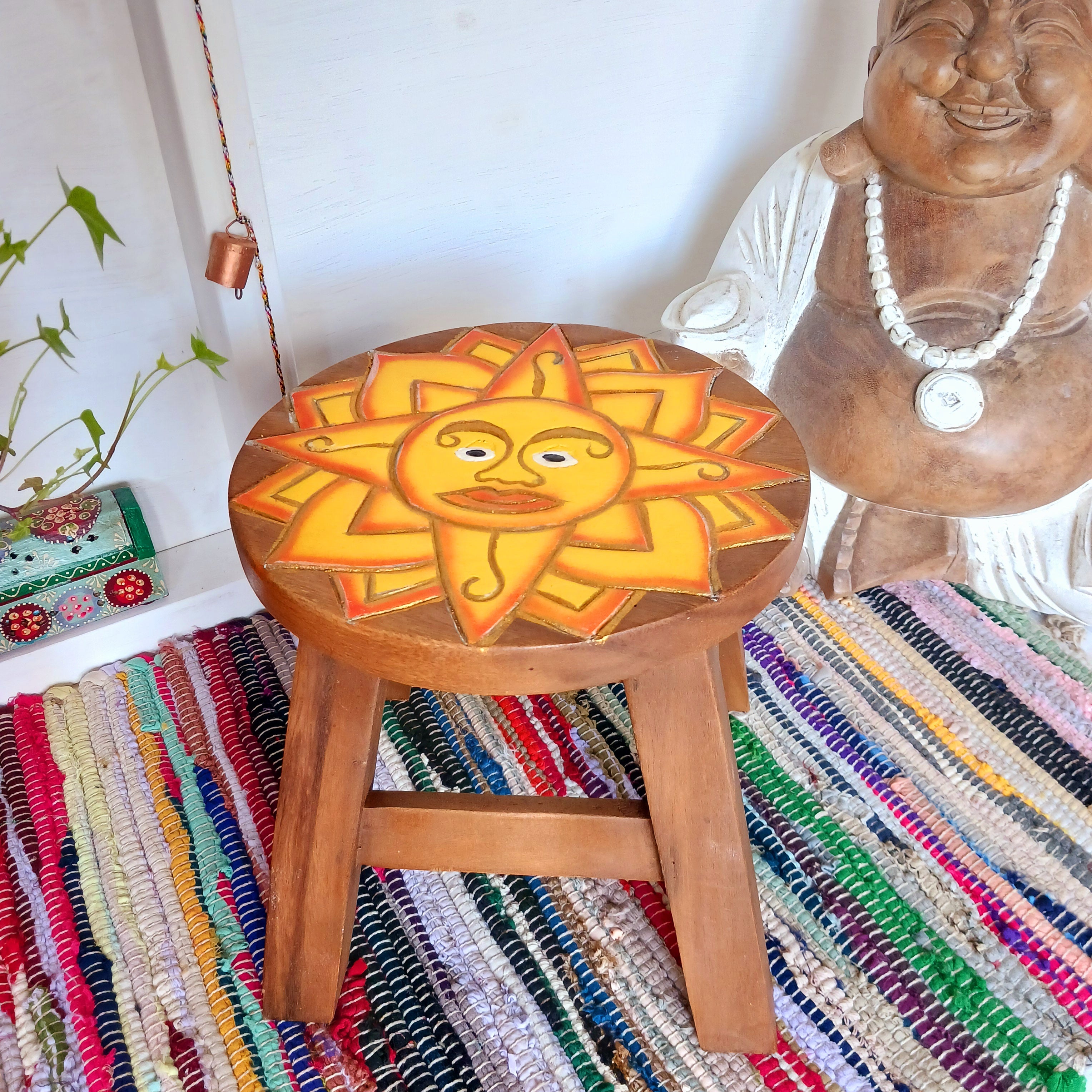 Hand Carved Sun Stool – Fairtrade Wooden Stool from Thailand – The ...