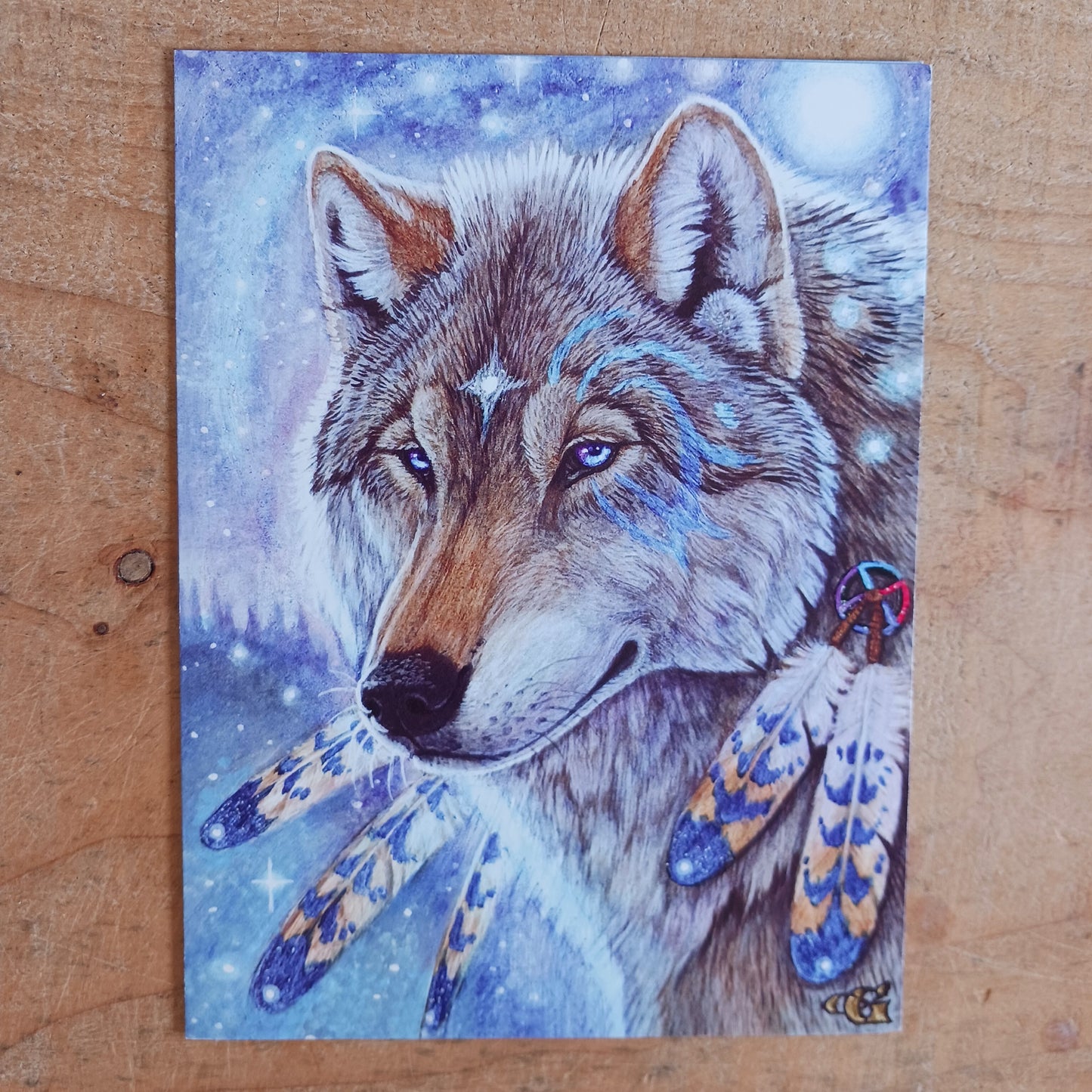 Mystic Spirit Friendship and encouragement greetings card.&nbsp; The message inside reads:

May wisdom guide you, the love of many protect you, and the light of heaven surround you.
