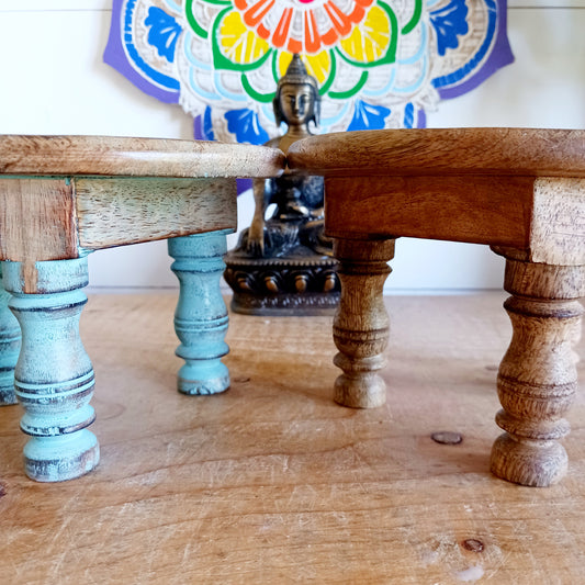 Bring the beauty of sacred geometry into your space with these compact Flower of Life tables. Handcrafted from solid mango wood, each table features a finely engraved Flower of Life symbol on top – an ancient pattern representing the interconnectedness of all life. 