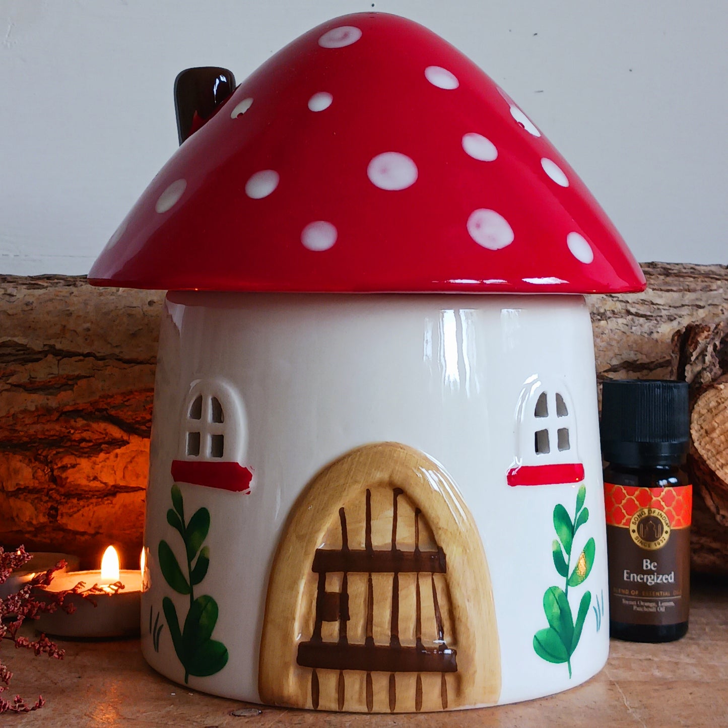 This charming mushroom house oil burner makes both a practical and eye-catching decor piece for fragrancing the home.&nbsp; Simply place fragrance oil diluted with water or a wax melt under the toadstool lid and light a standard tealight underneath to enjoy the calming scent.