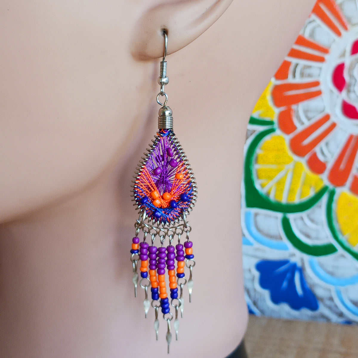 Lovingly handmade in small workshops in Peru, these colourful statement earrings are sourced from ethical, small family businesses. Traditional Peruvian patterns, colourful beads and contemporary details combine to create jewellery that is unique, individual and full of character.