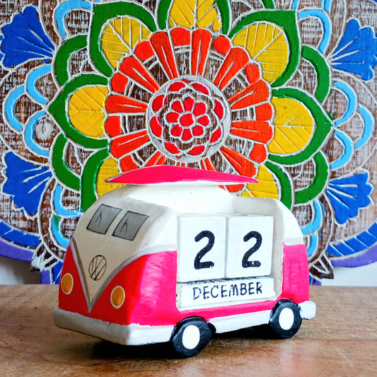 Bring the feeling of endless summer into your space with this cute red and white Camper & Surfboard Perpetual Calendar. Featuring a retro-inspired camper with a surfboard on top, this design captures the spirit of freedom, adventure, and life on the open road.
