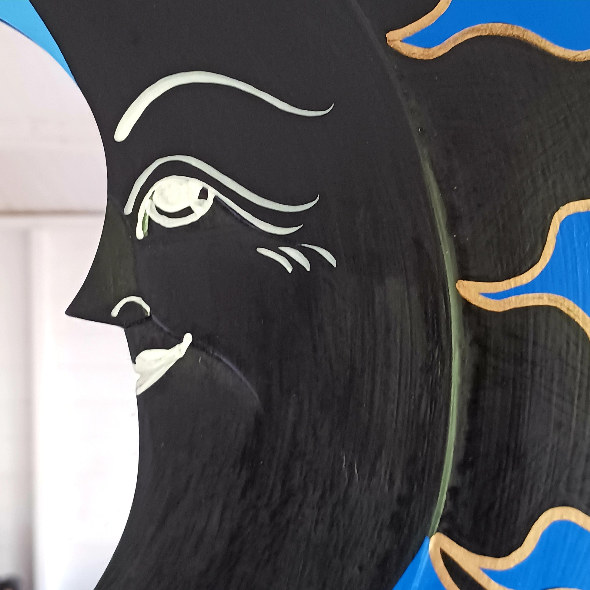 Transform your space with the enchanting Dark &amp; Light Moon Mirror. Designed with a striking dark blue and black painted wooden frame, this mirror blends whimsy and mystery to create an eye-catching focal point in any room. Perfect for adding a dreamy, celestial vibe, it reflects light beautifully while inspiring imagination and creativity.