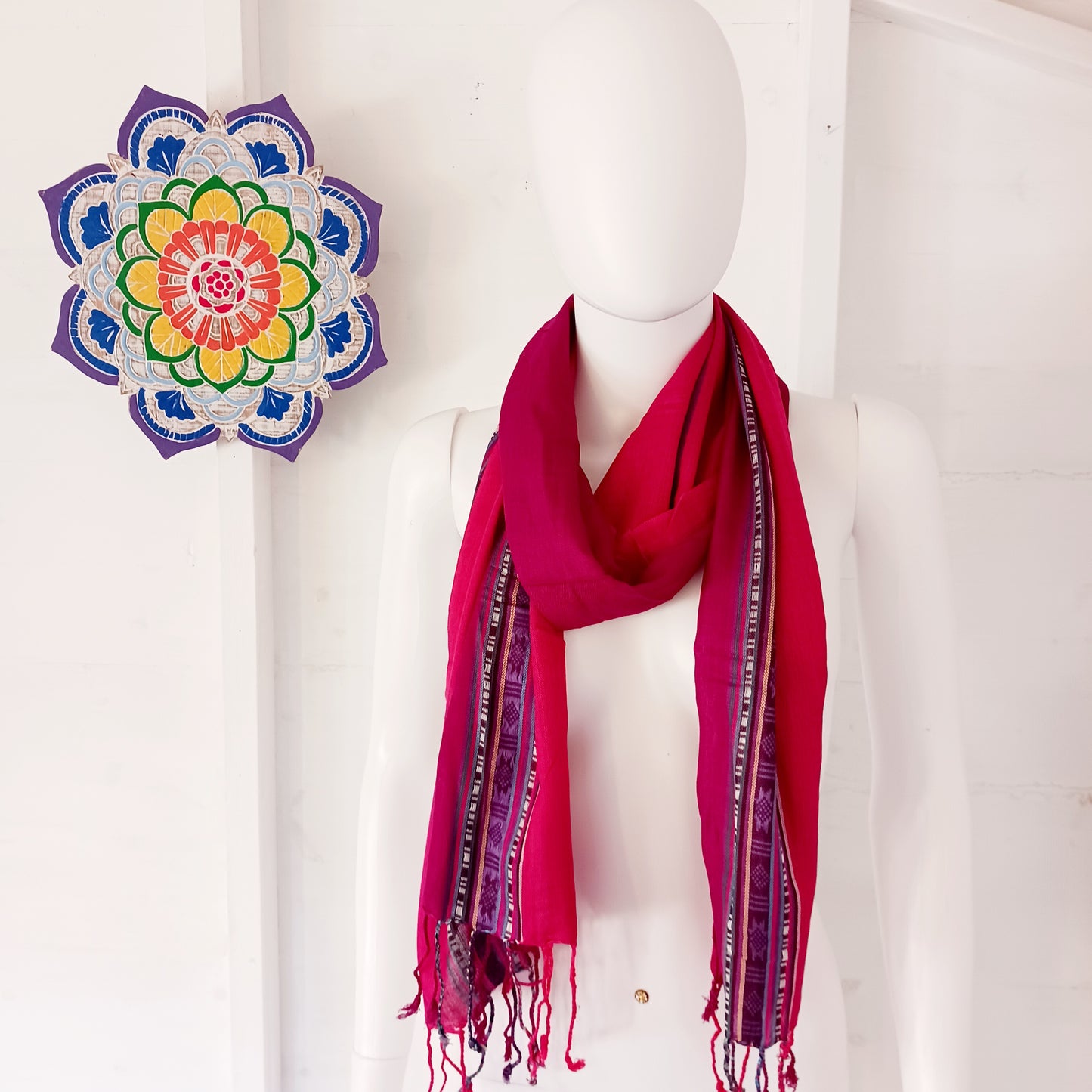 Immerse yourself in the alluring world of bohemian fashion with this delicate Indian Boho Scarf. Crafted with care, each scarf captures the essence of India's free-spirited charm, adding a touch of Boho elegance to your outfit.