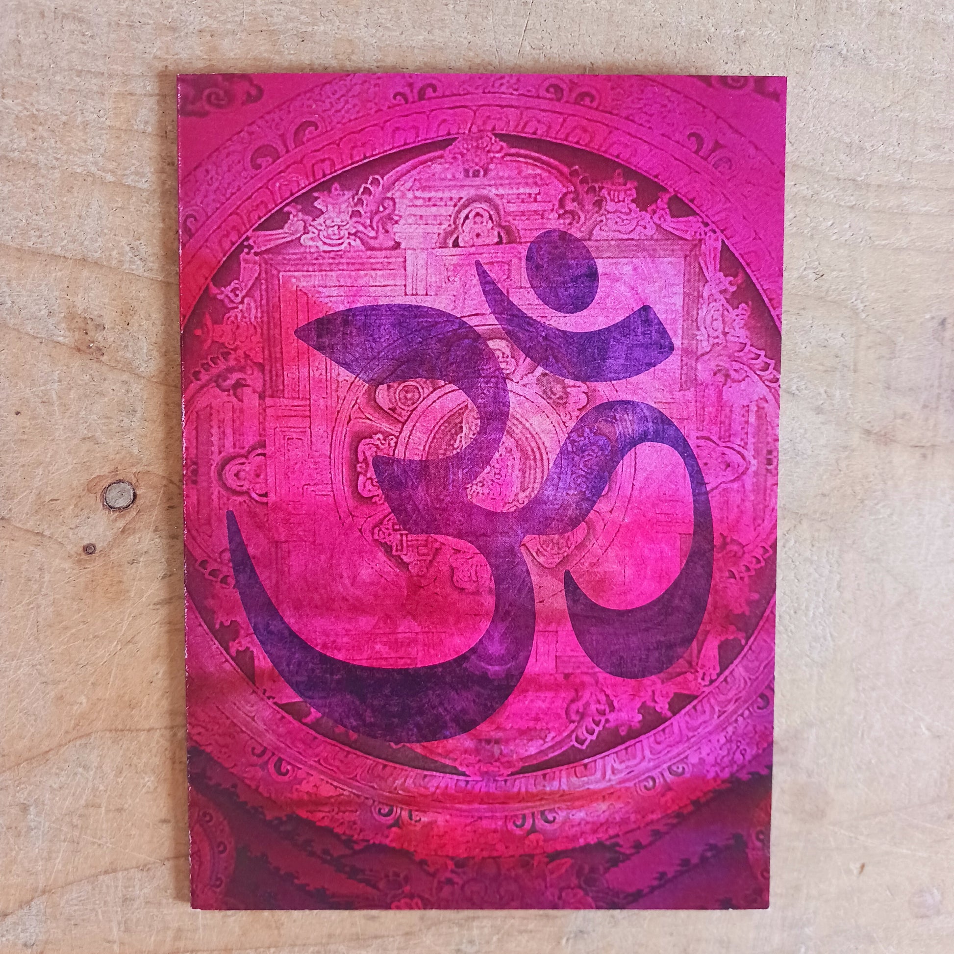 Pink Om All occasion greetings card, includes a fully printed matching ARTvelope, and is made from 100% post-consumer recycled material.