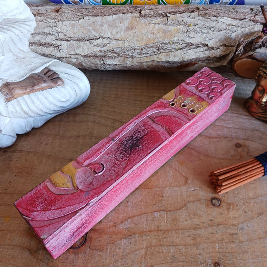 This unique incense stick holder is perfect to catch the ash from your favourite incense. It has been handmade from responsibly sourced wood and beautifully decorated with a handcarved Buddha head.