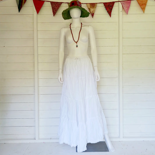 This beautiful Indian crinkle skirt is lovely and light so you can move with ease and comfort on a sunny day or a hot night. Made from rayon crepe, you can’t go wrong with this lovely skirt, it will add to your flowing summer style. And as rayon is quick drying, it also makes this a great beach cover up skirt.