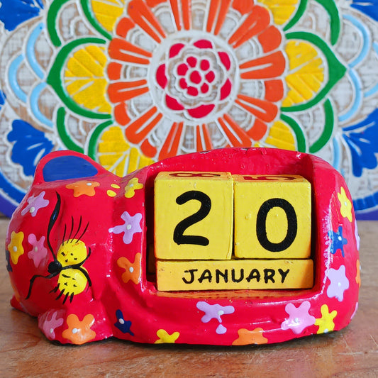Bring a touch of charm and colour to your workspace with this fun, hand-painted wooden cat calendar. Featuring a peaceful sleeping cat design, this eco-friendly calendar is both practical and decorative. Simply rotate the wooden blocks each day to keep track of the date—no paper waste, no replacements needed. A reusable, year-round desk accessory that makes a thoughtful, sustainable gift for cat lovers, students, and anyone who appreciates unique, handmade treasures.