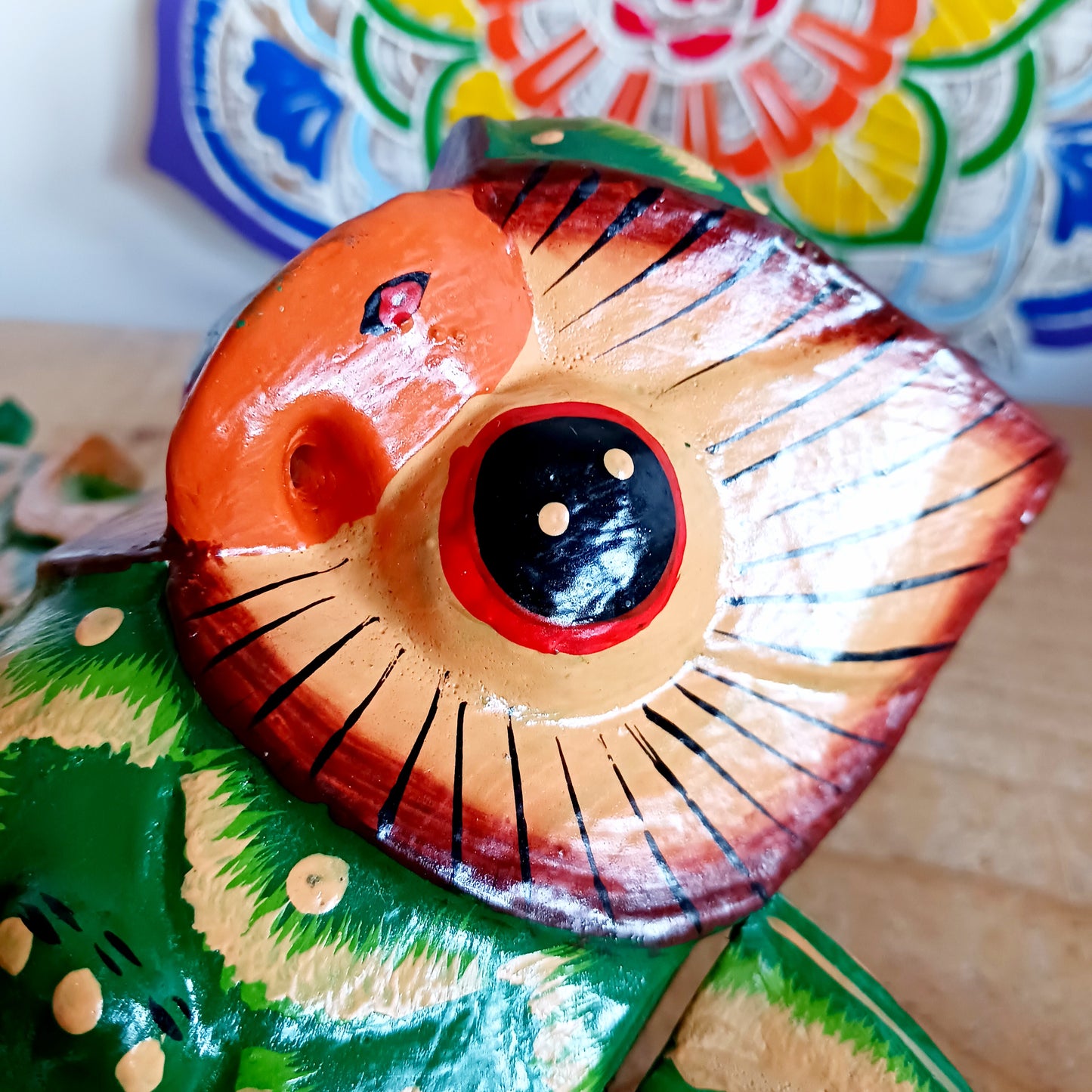 Bring a sense of peace and wonder to your space with this Hand-Carved Wooden Flying Owl Mobile. Each piece is lovingly crafted from natural wood, featuring a beautifully detailed owl with outstretched wings in graceful flight. Suspended from a delicate string, the owl moves gently with the breeze, creating a calming, soothing motion.