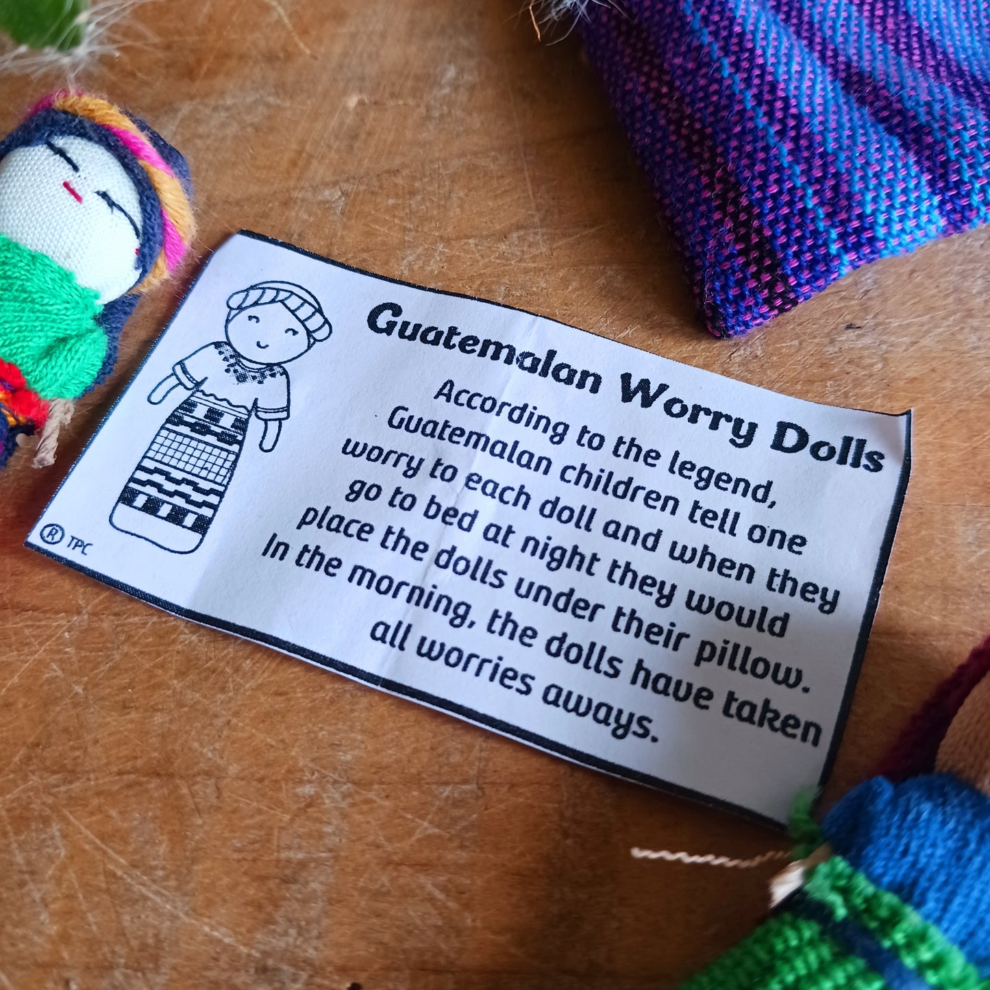 Ease your worries the traditional Guatemalan way with these charming handmade Worry People. In the highland villages of Guatemala, children and adults alike share their worries with tiny worry dolls before bedtime, placing them under their pillow so the worries disappear by morning.