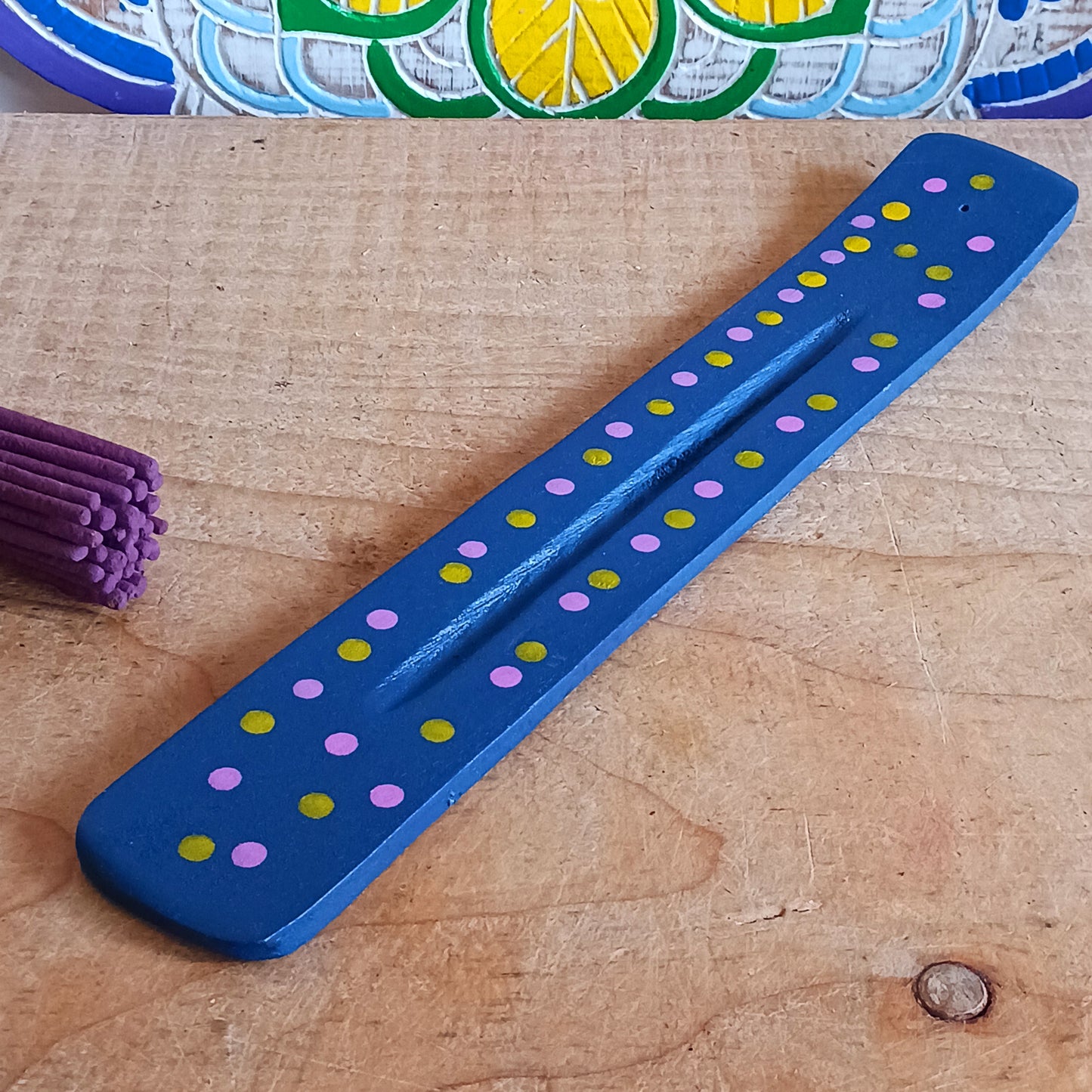 Assorted Hand-Painted Mango Wood Incense Ash Catchers