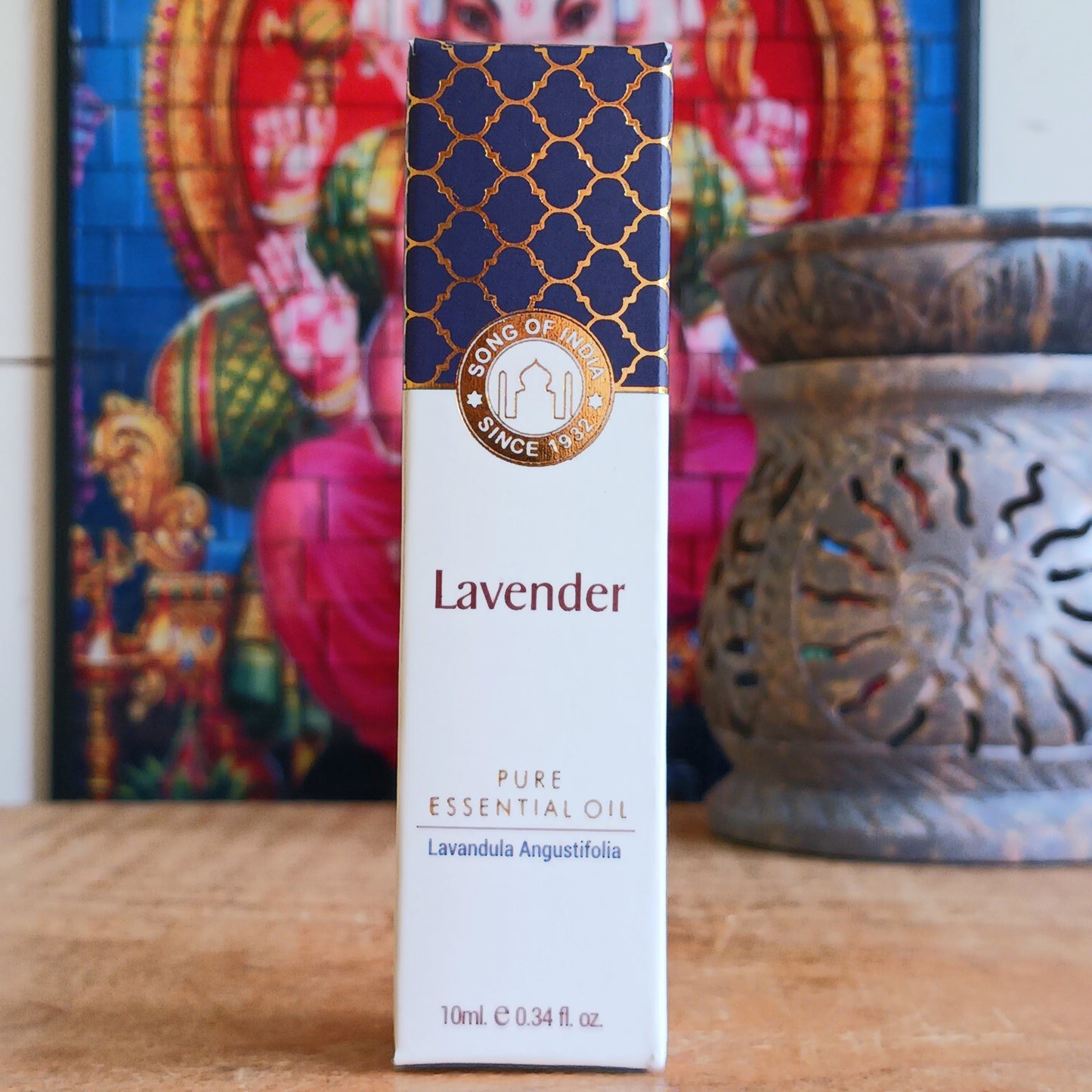 Discover the soothing benefits of Song of India Pure Lavender Essential Oil, carefully steam distilled from the flowers of Lavandula Angustifolia. Presented with a convenient glass pipette for precise application, this premium essential oil delivers the classic floral aroma lavender is renowned for.