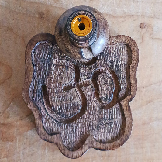 Hand carved Om Mango Wood Backflow Burner