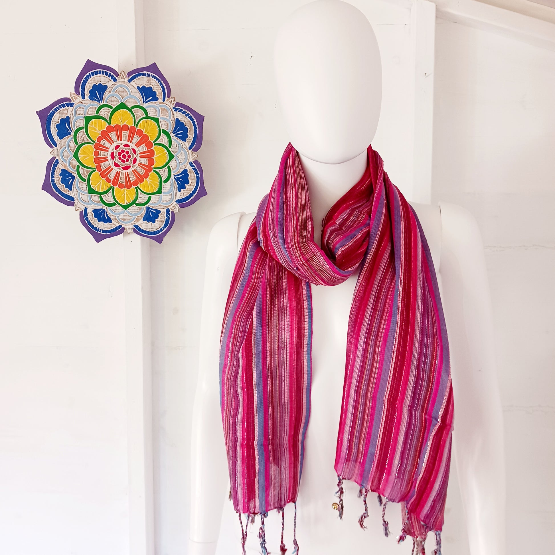 Immerse yourself in the alluring world of bohemian fashion with this delicate Indian Boho Scarf. Crafted with care, each scarf captures the essence of India's free-spirited charm, adding a touch of Boho elegance to your outfit.