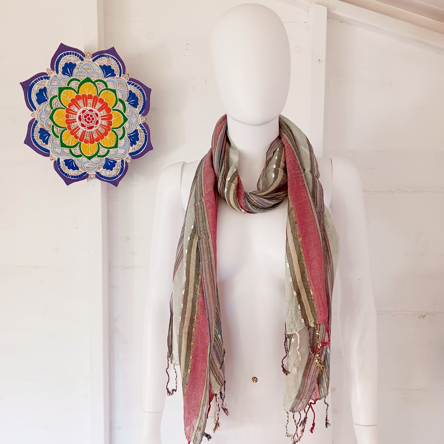 Immerse yourself in the alluring world of bohemian fashion with this delicate Indian Boho Scarf. Crafted with care, each scarf captures the essence of India's free-spirited charm, adding a touch of Boho elegance to your outfit.
