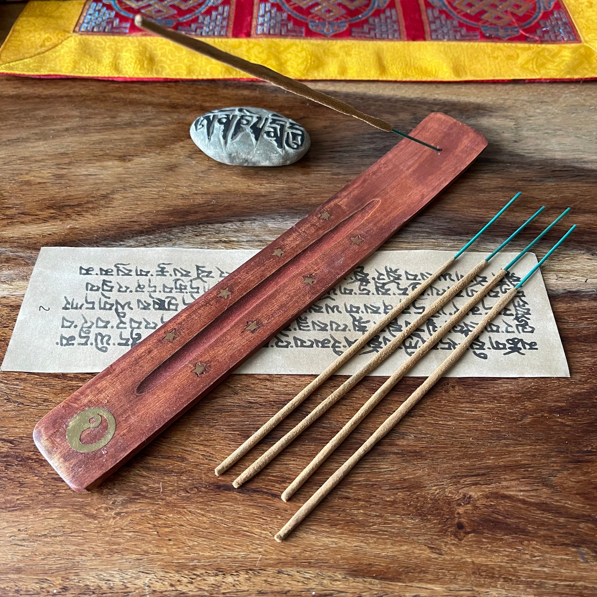 Yin Yang wooden brass inlay ash catcher | Wood Joss stick holder