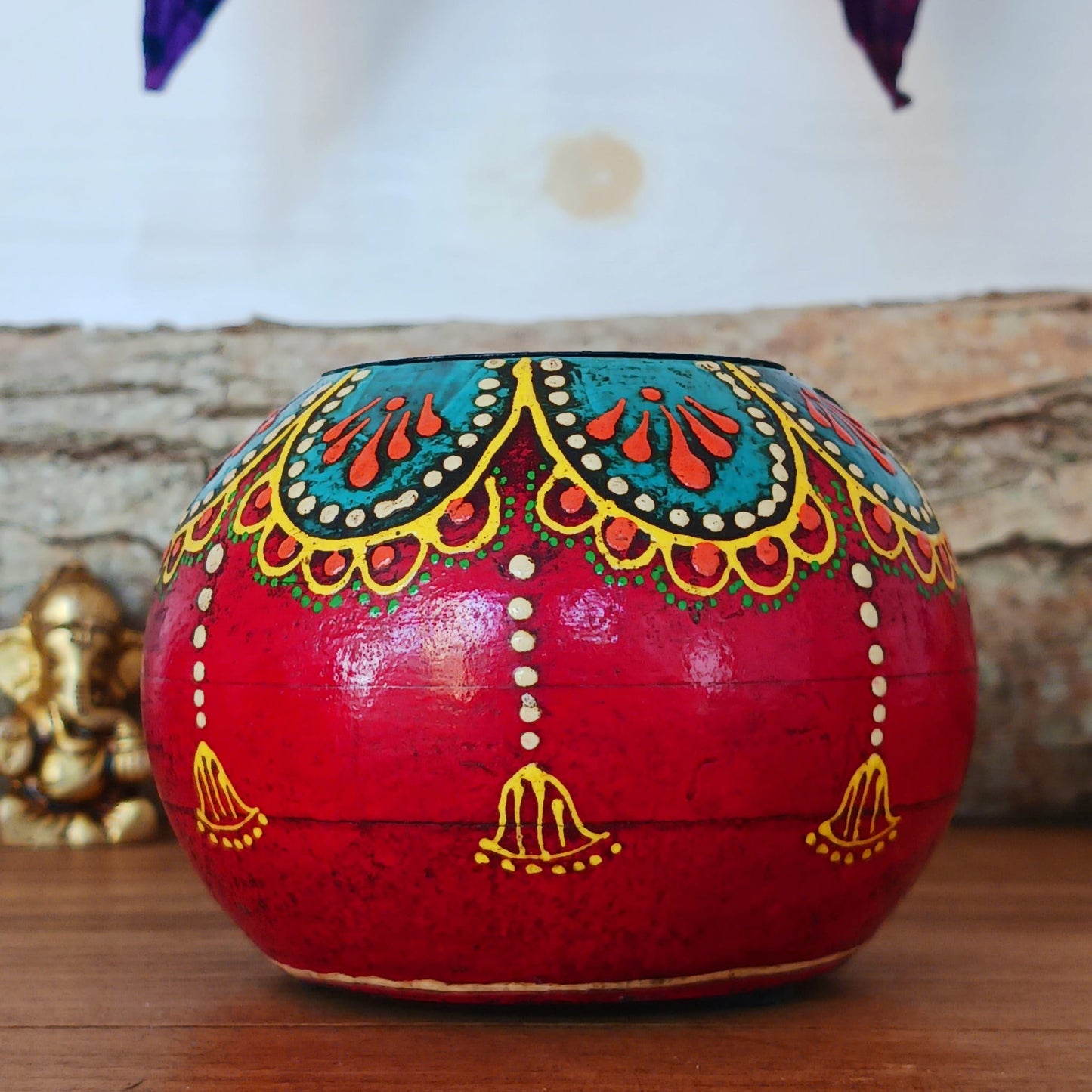 Hand Painted Wooden Round Tealight Holders