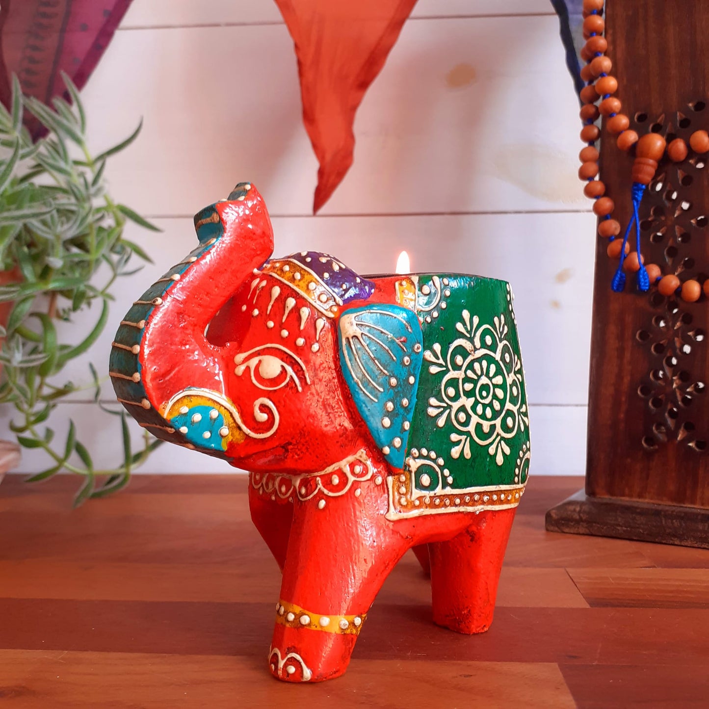 Hand Painted Indian Elephant Tealight Holder