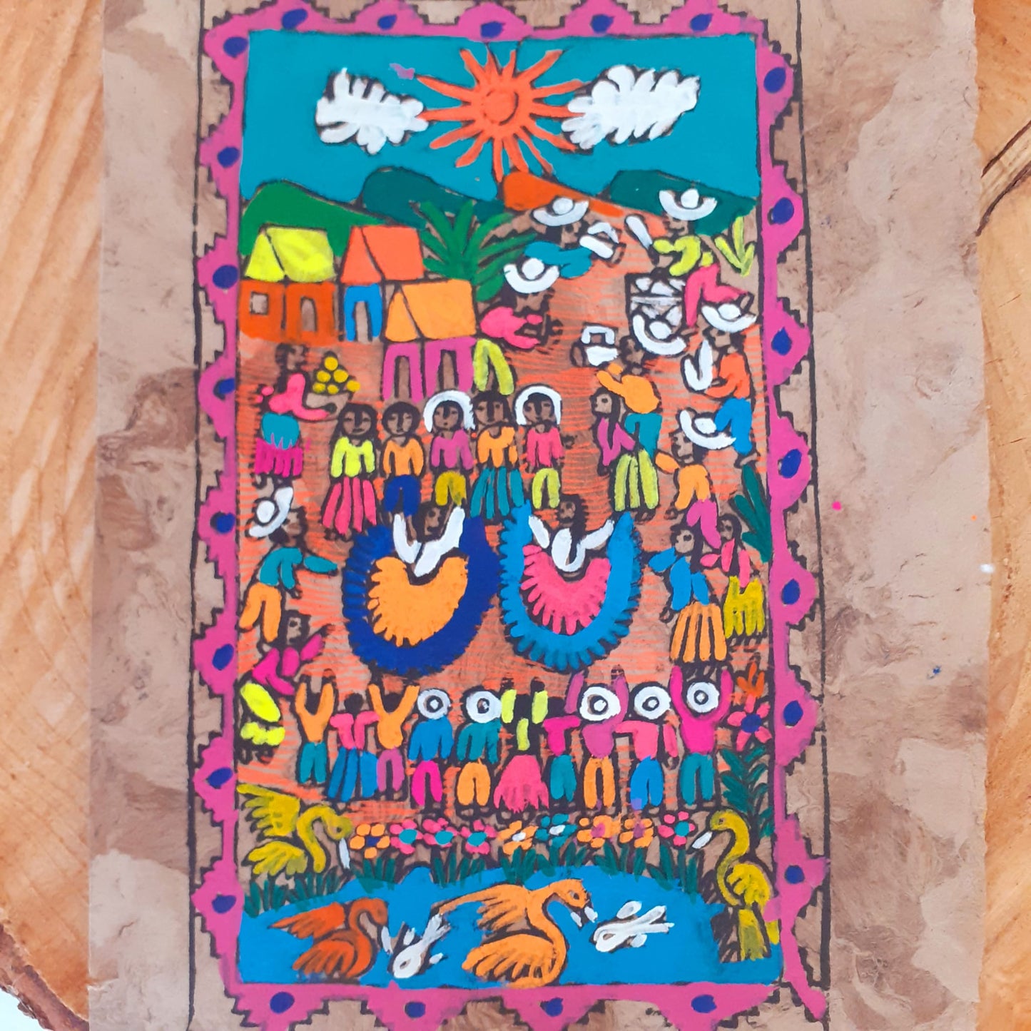 Handmade Mexican Bark Scene Painting