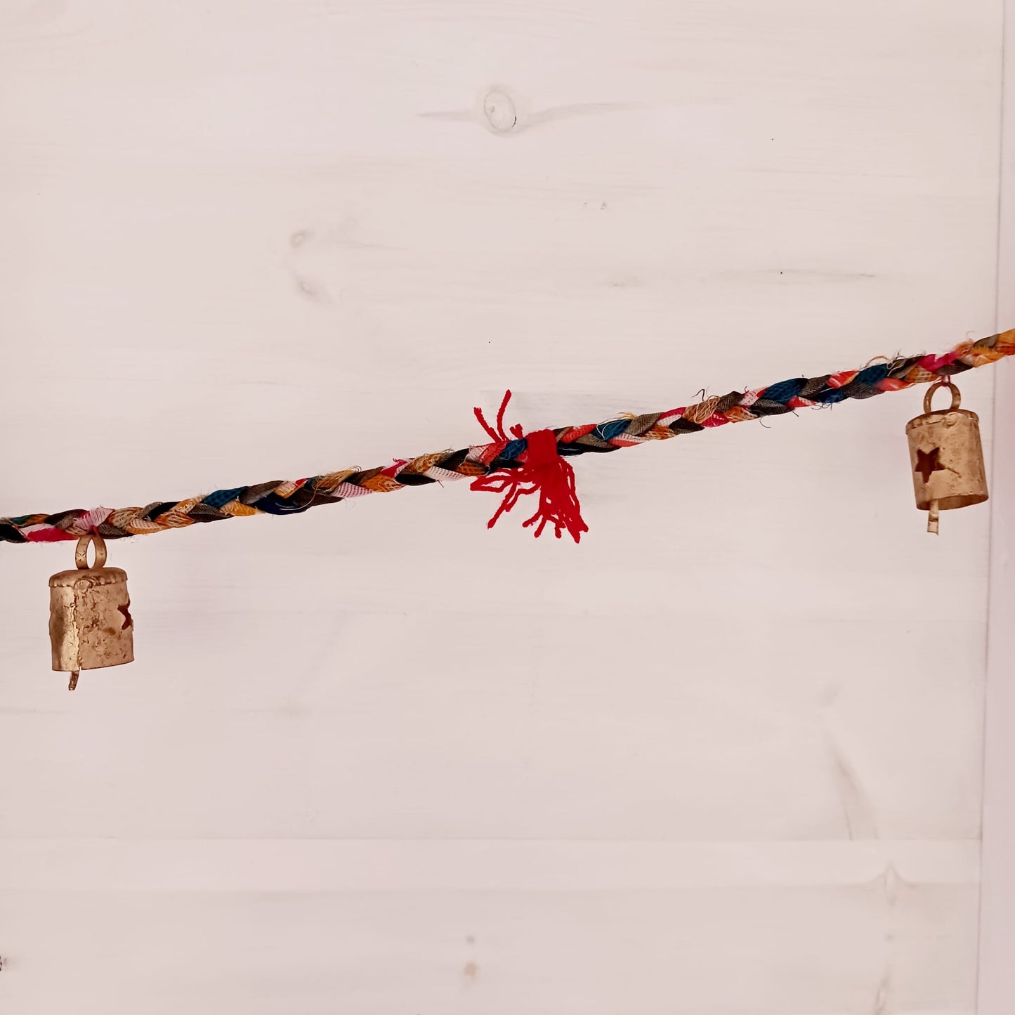 Braided Recycled Sari Garland With Indian Bells