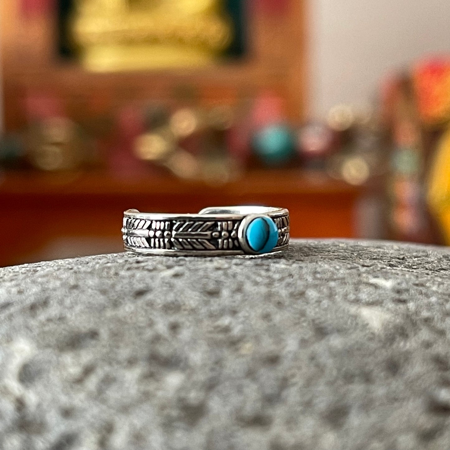 Silver Toe Ring  Blue Turquoise Navajo band