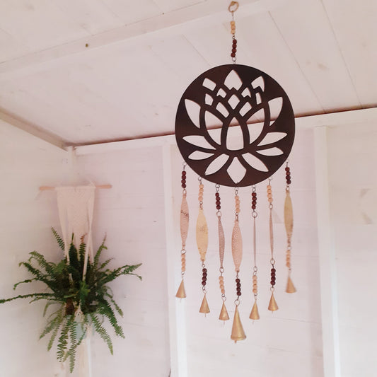 Large Lotus Flower Windchime with Indian Bells