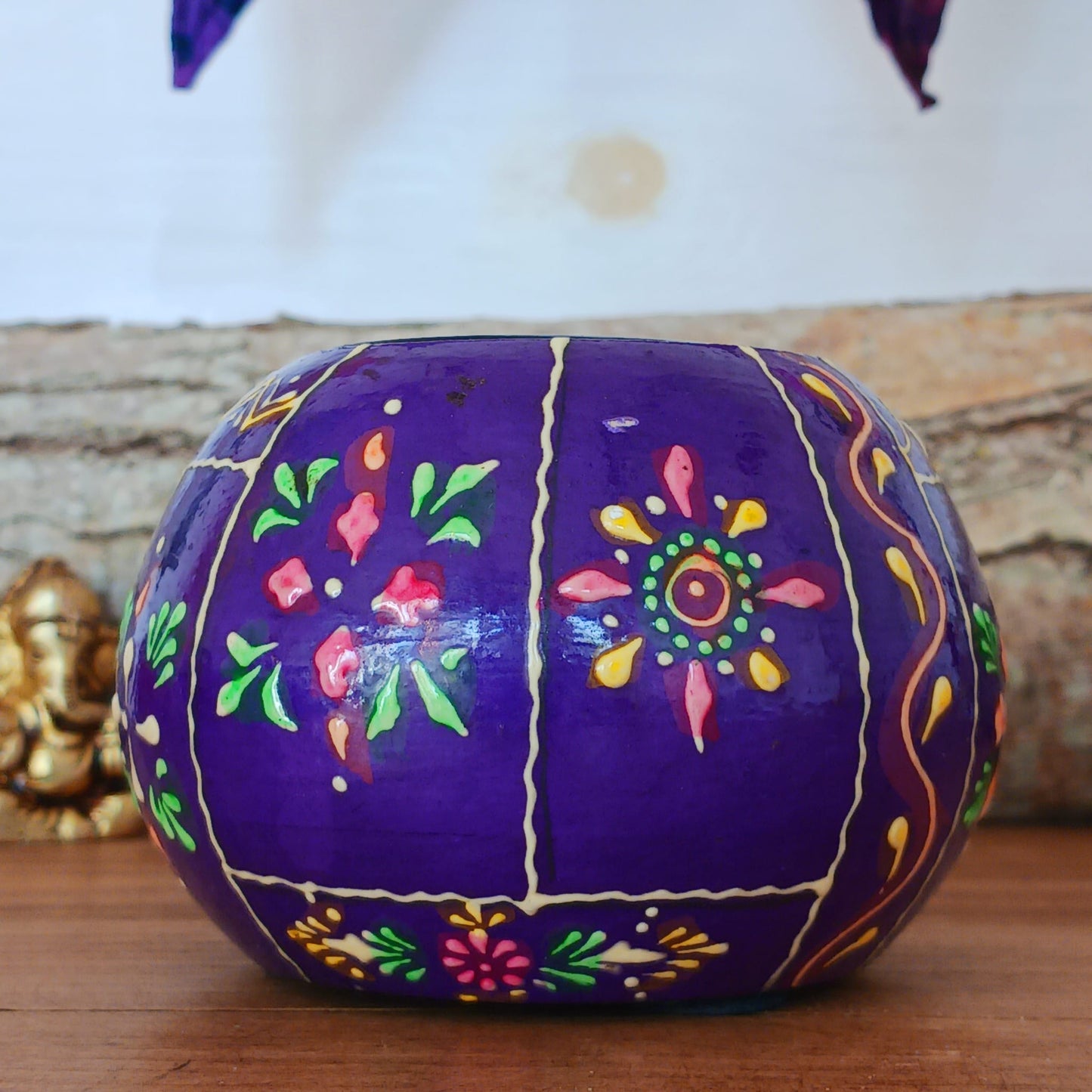 Hand Painted Wooden Round Tealight Holders