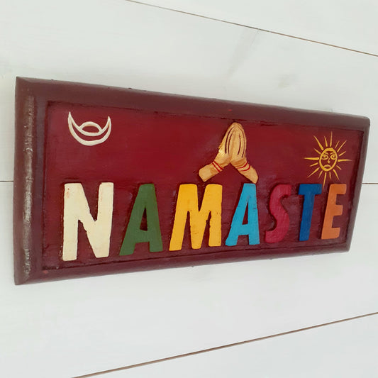 Namaste sign wooden wall hanging sun and moon | Tibetan Namaste sign