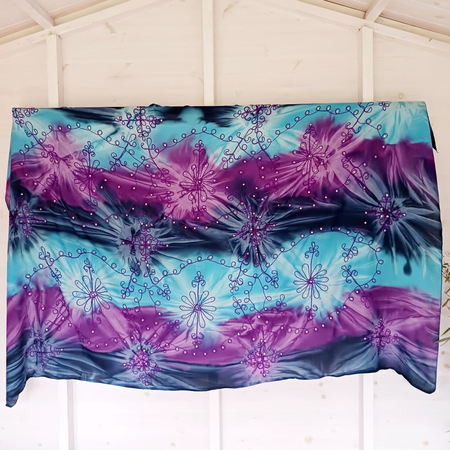 Cosmic Tie Dye Embroidered Sarong | Beach wrap Blue- Purple