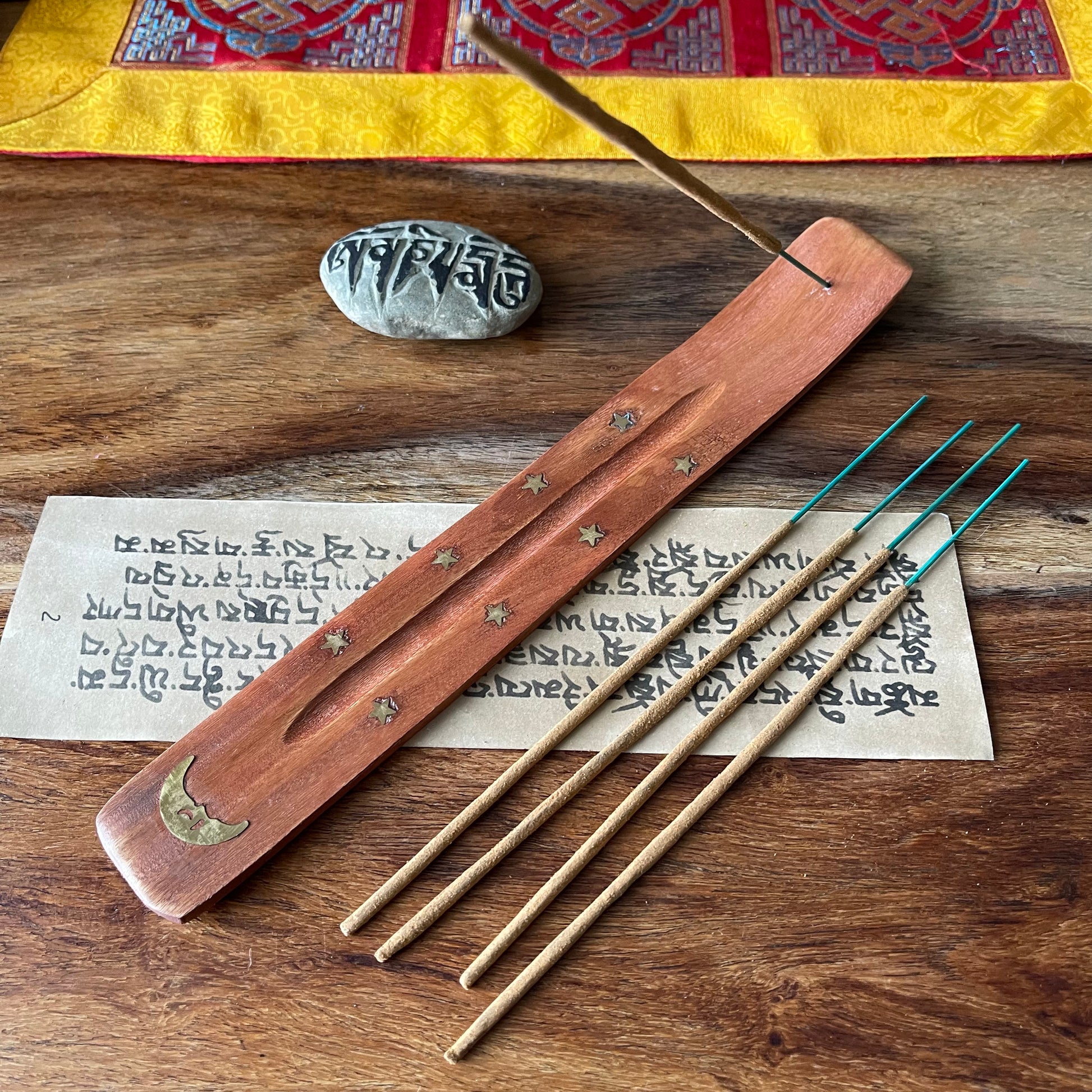 Moon wooden brass inlay ash catcher | Wood Joss stick holder