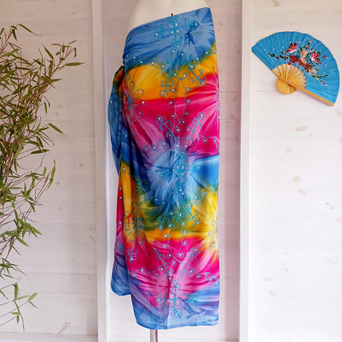 Cosmic Tie Dye Embroidered Sarong | Beach wrap Multi