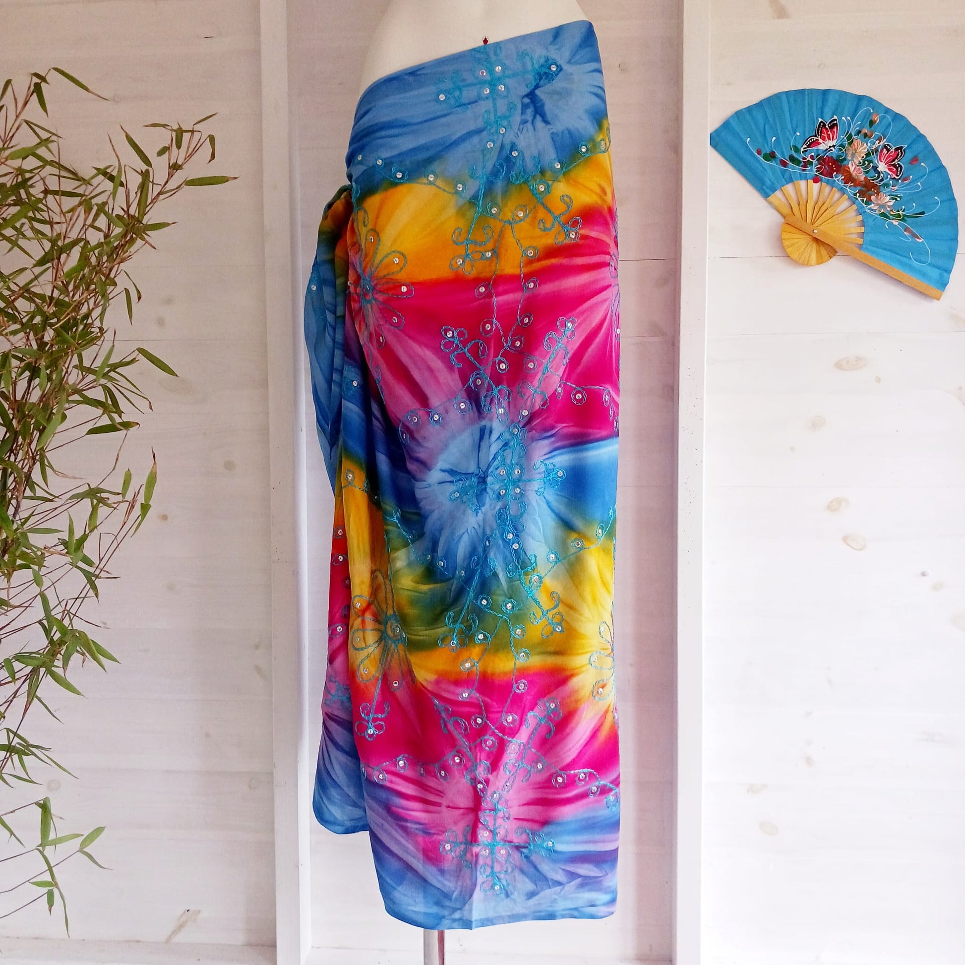 Cosmic Tie Dye Embroidered Sarong | Beach wrap Multi