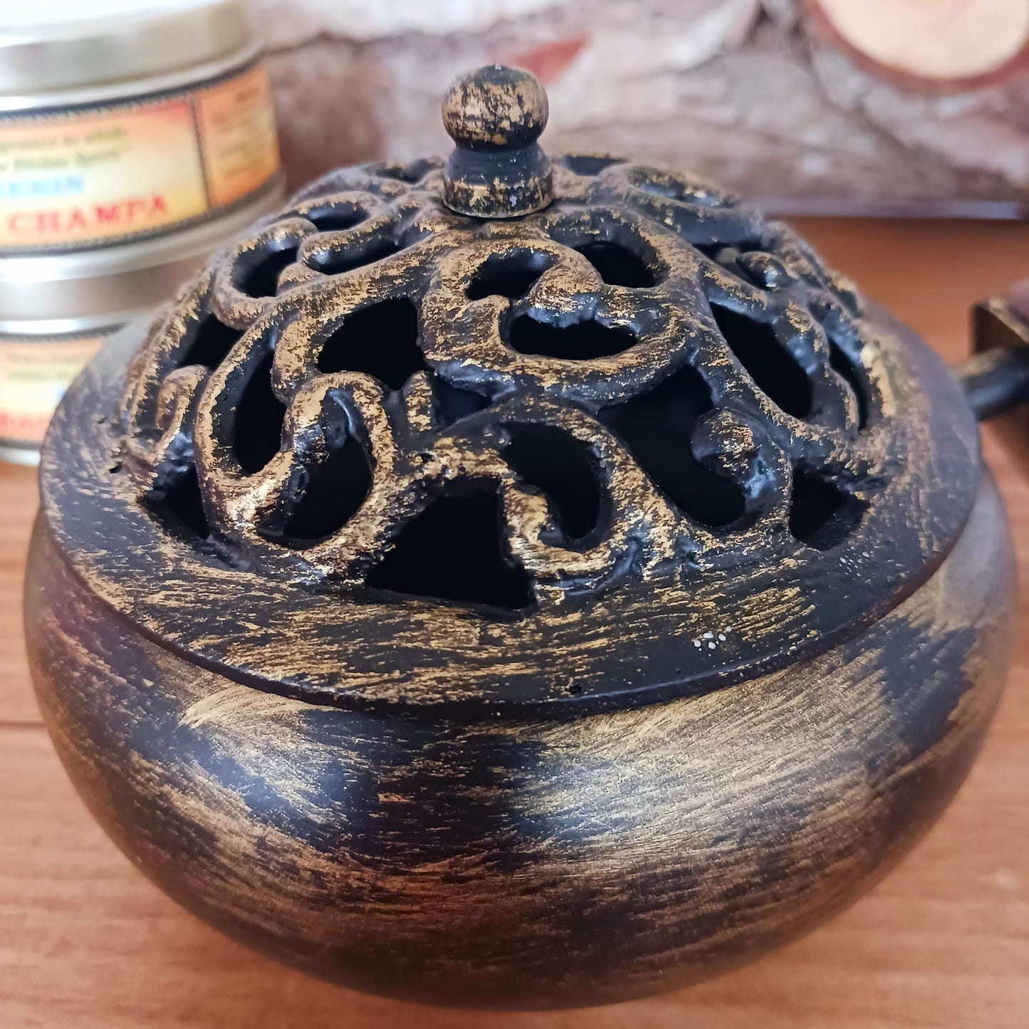 Ornate Iron Incense Burner with Handle | Charcoal Burner