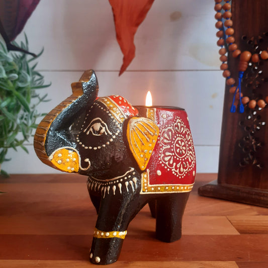 Hand Painted Indian Elephant Tealight Holder