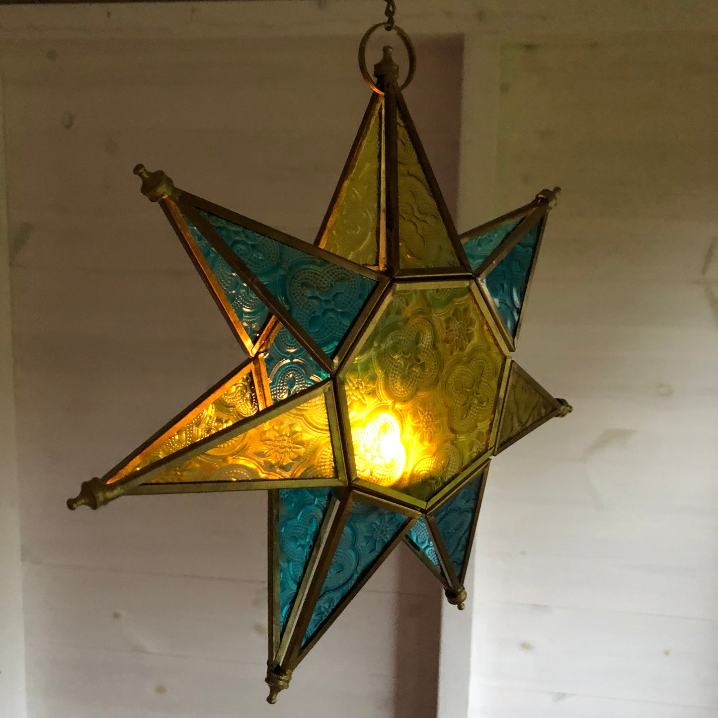 Moroccan Style Star Lantern in Coloured Glass | Size: 25 x 25 x 6cm