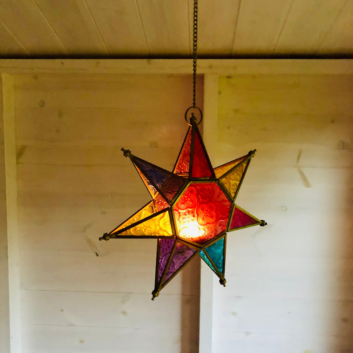 Moroccan Style Star Lantern in Coloured Glass | Size: 25 x 25 x 6cm