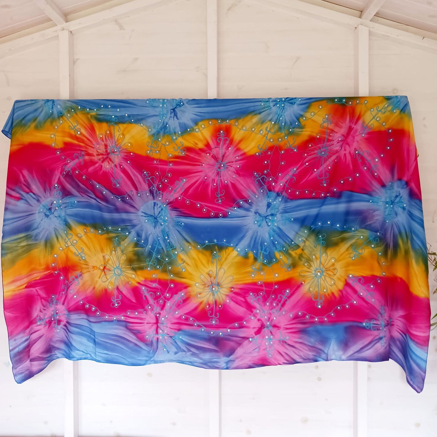 Cosmic Tie Dye Embroidered Sarong | Beach wrap Multi