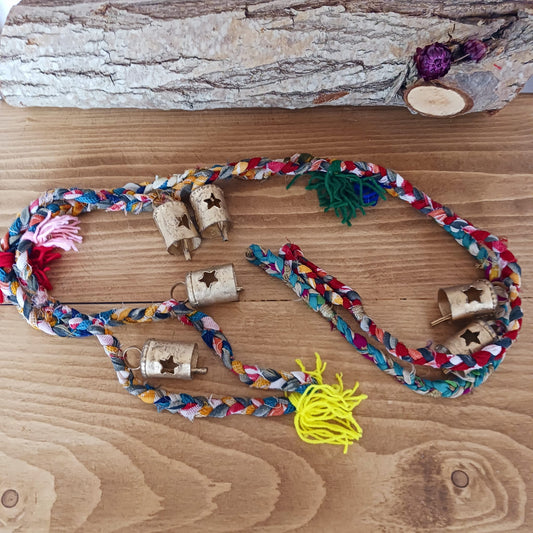 Braided Recycled Sari Garland With Indian Bells