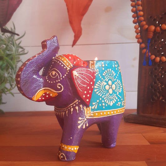 Hand Painted Indian Elephant Tealight Holder