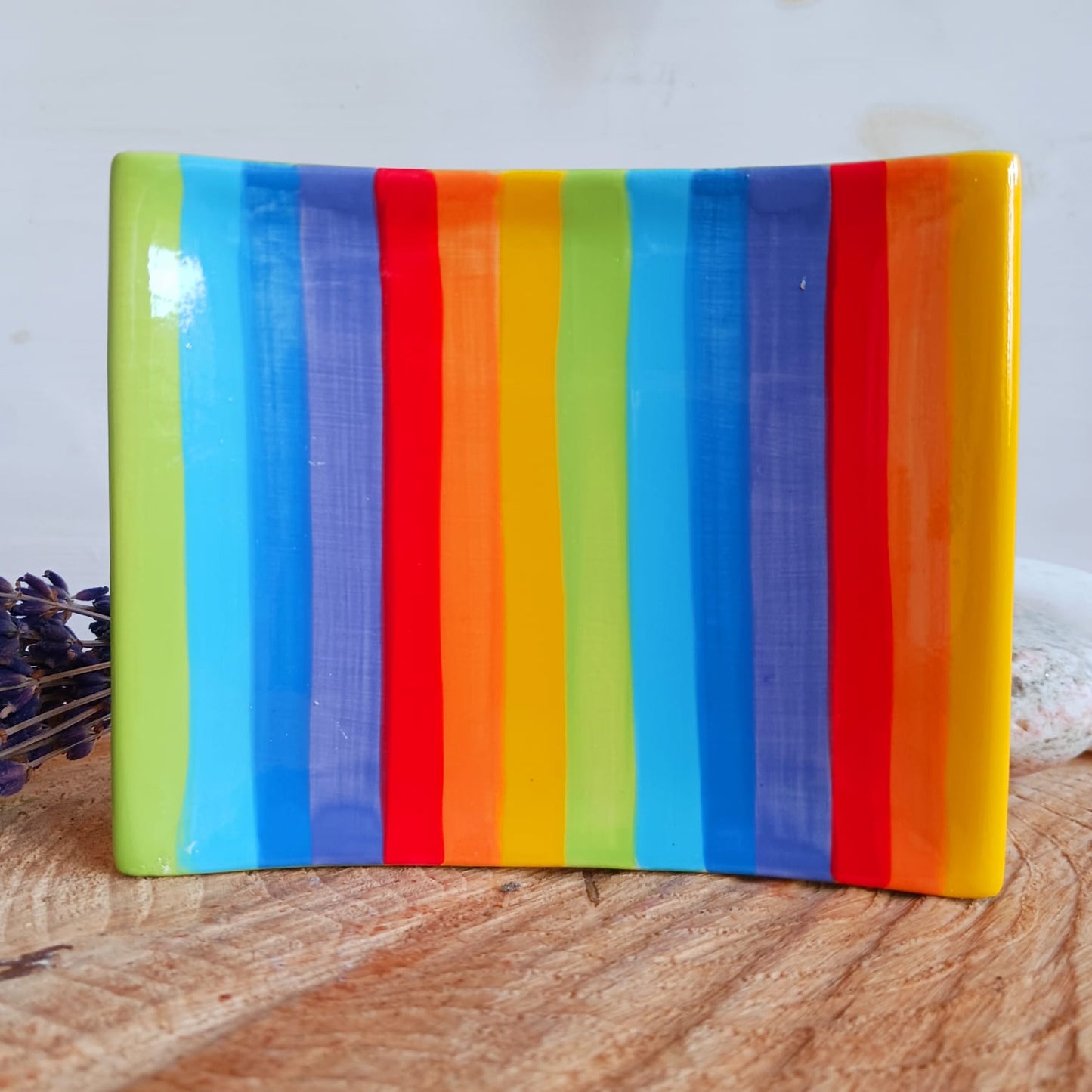 Hand Painted Rainbow Stripe Soap Dish