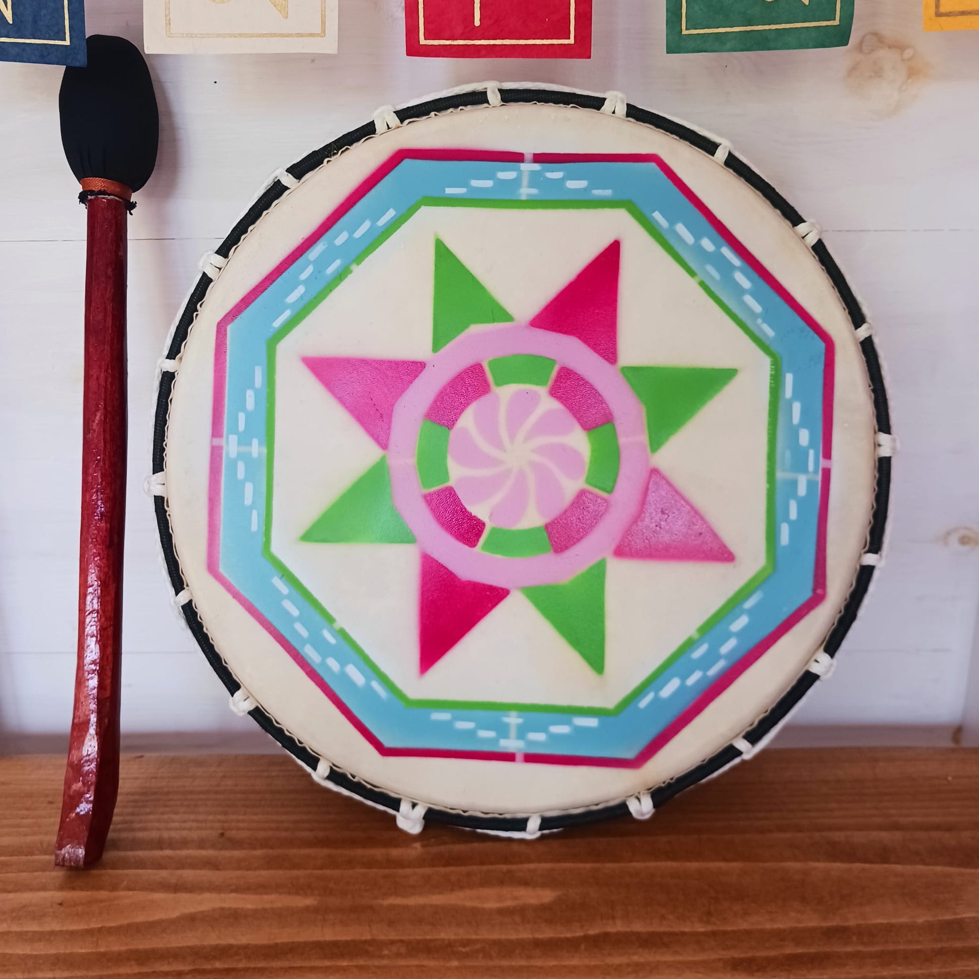 Painted Shamanic Drum | 30cm Hand Held Shamanic drum Hippie Buddha