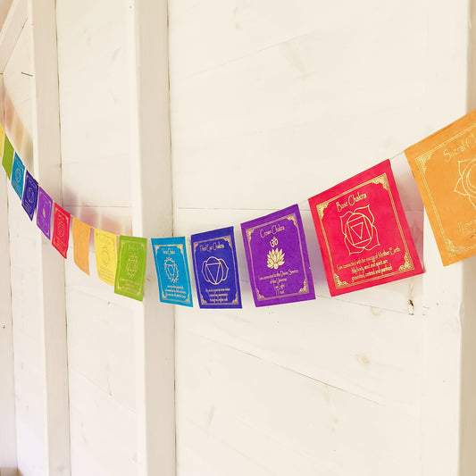 Seven Chakra Energy Lokta Paper Prayer Flags | 21 flags x 10 x 10cm