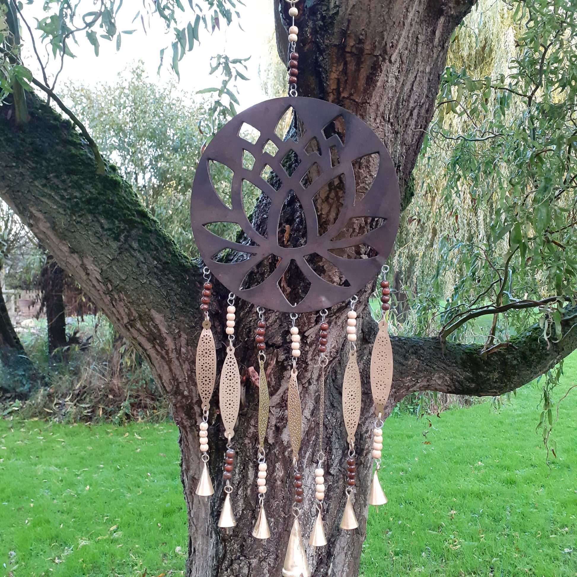 Large Lotus Flower Windchime with Indian Bells